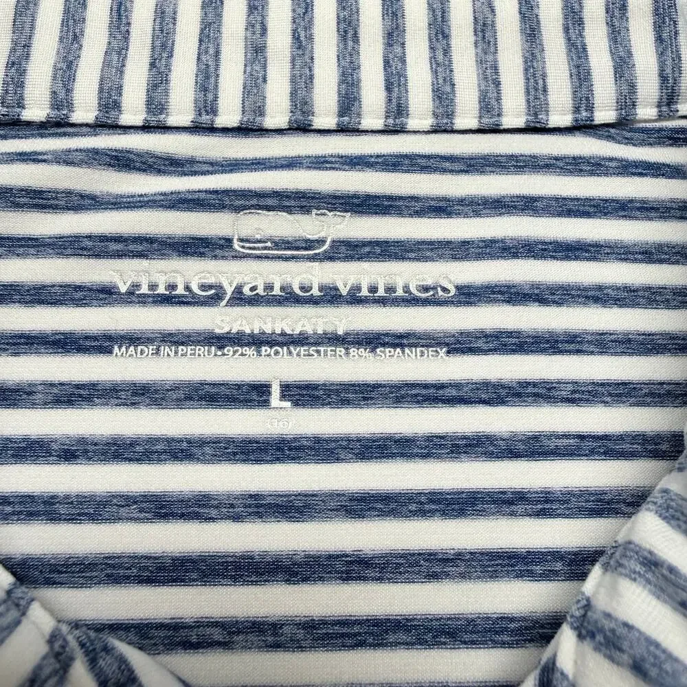 Vineyard Vines Sankaty Performance Polo Boys Large 16 Blue Striped Golf Shirt
